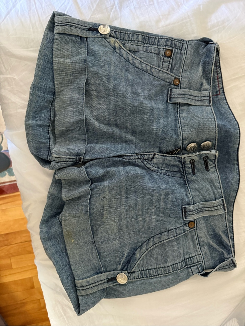 True Religion Washed Blue Denim Shorts